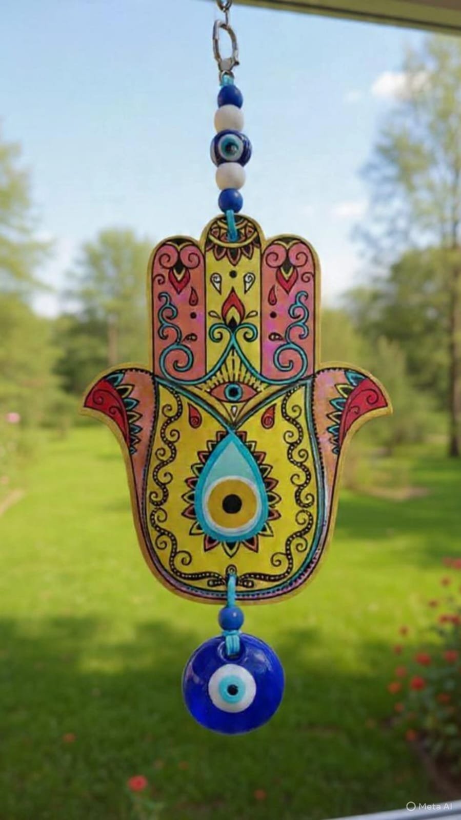 Colgante Hamsa y Ojo Turco grande Madera