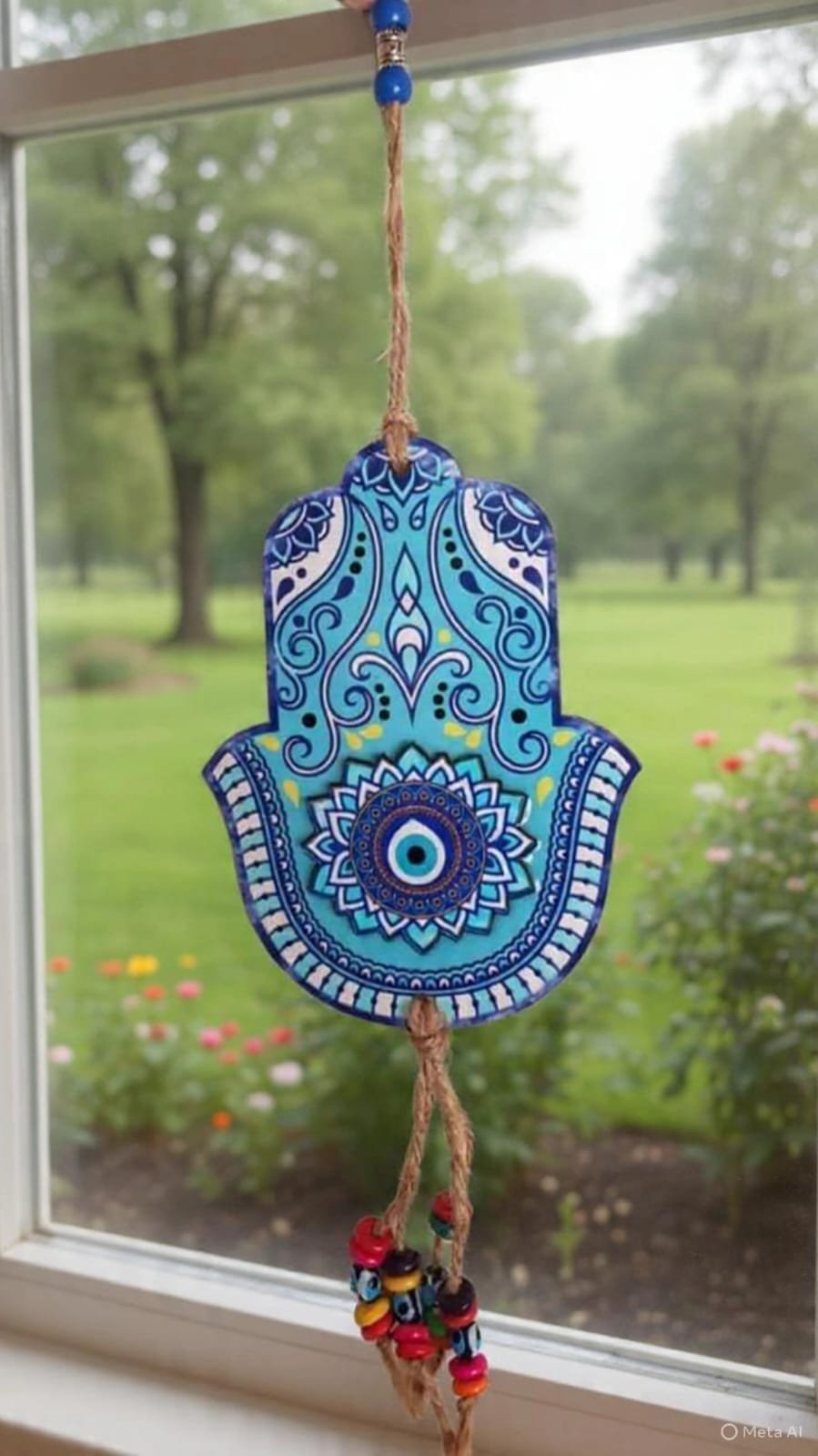 Colgante Hamsa y Ojo Turco grande Madera