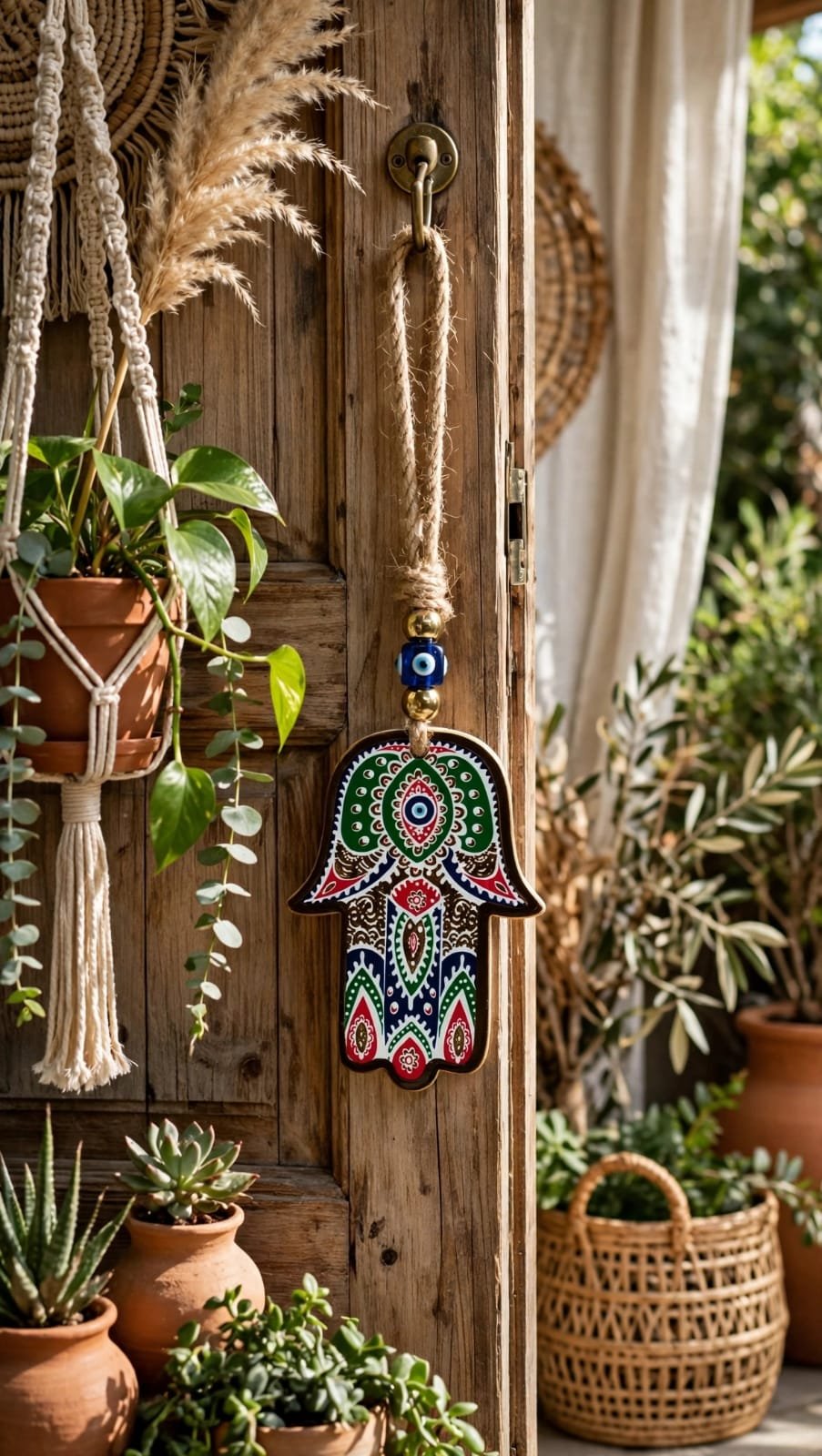 Colgante Hamsa y ojo turco o mandalas