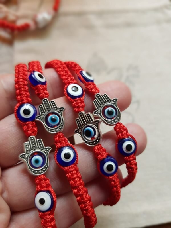 pulserahiloojoFatima Pulseras Hilo rojo con mano Fatima y Ojo Turco