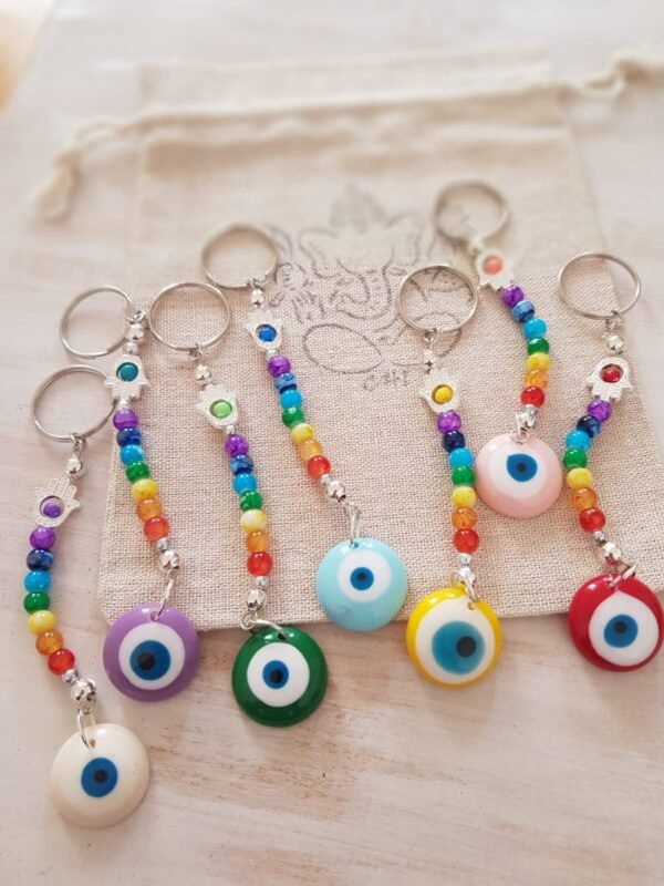 Nuevos Chi Llaveros 7 Chakras y dije Ojo turco Color con Hamsa