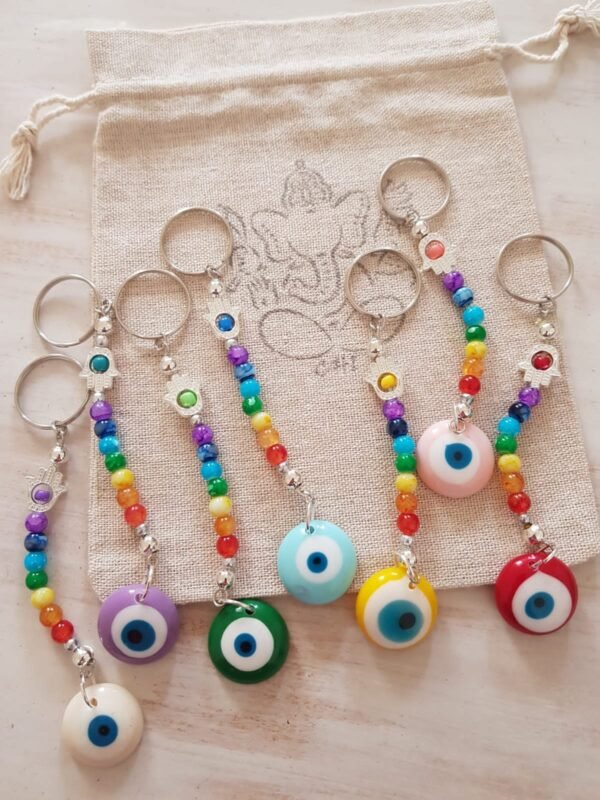 Nuevos Chi Llaveros 7 Chakras y dije Ojo turco Color con Hamsa