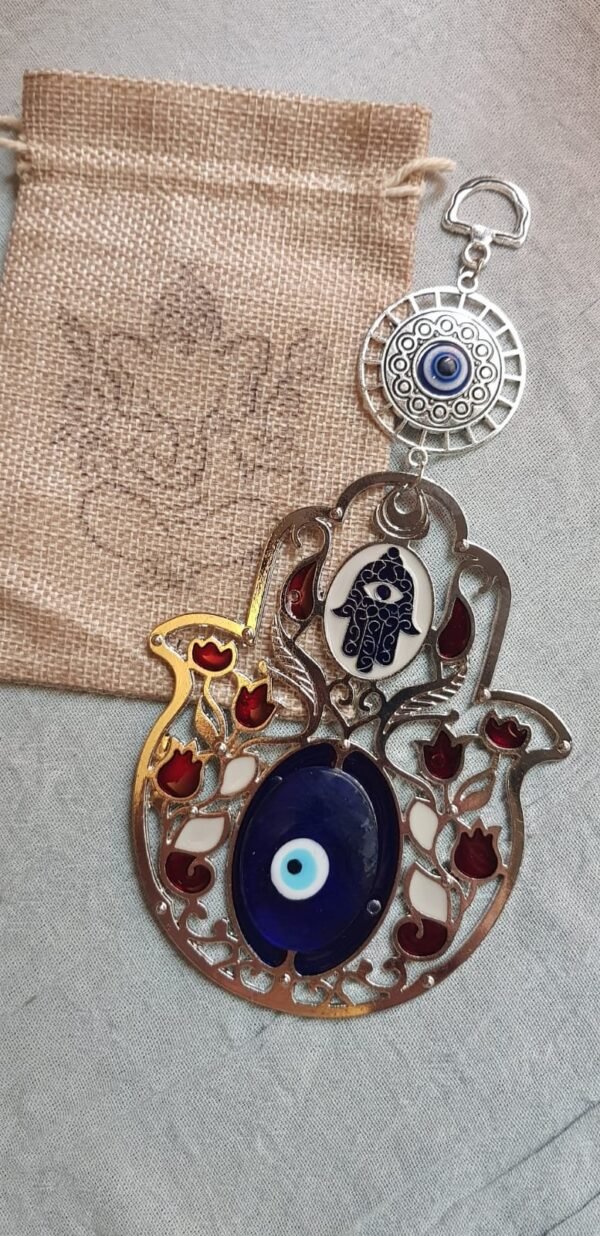 Colgante Mano Fátima y Ojo Turco metal