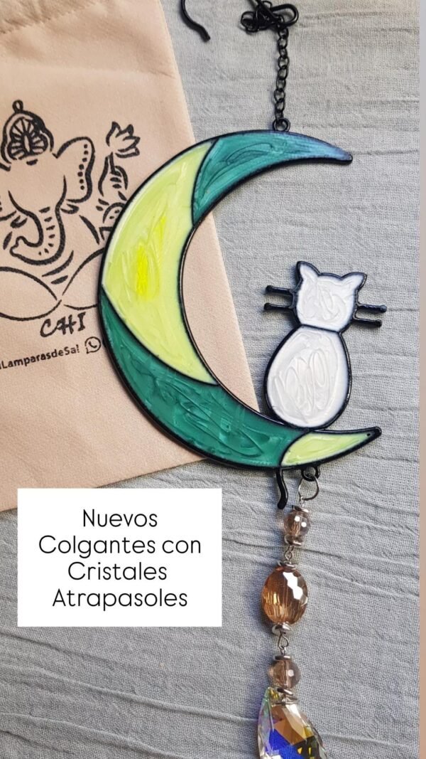 Colgante Luna y Gato con Cristales Atrapasoles