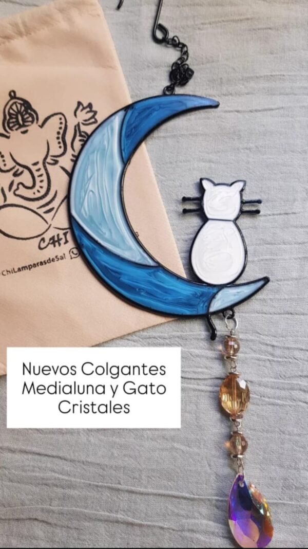 Colgante Luna y Gato con Cristales Atrapasoles