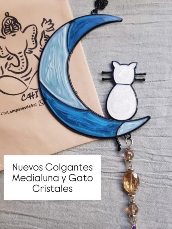 Colgante Luna y Gato con Cristales Atrapasoles