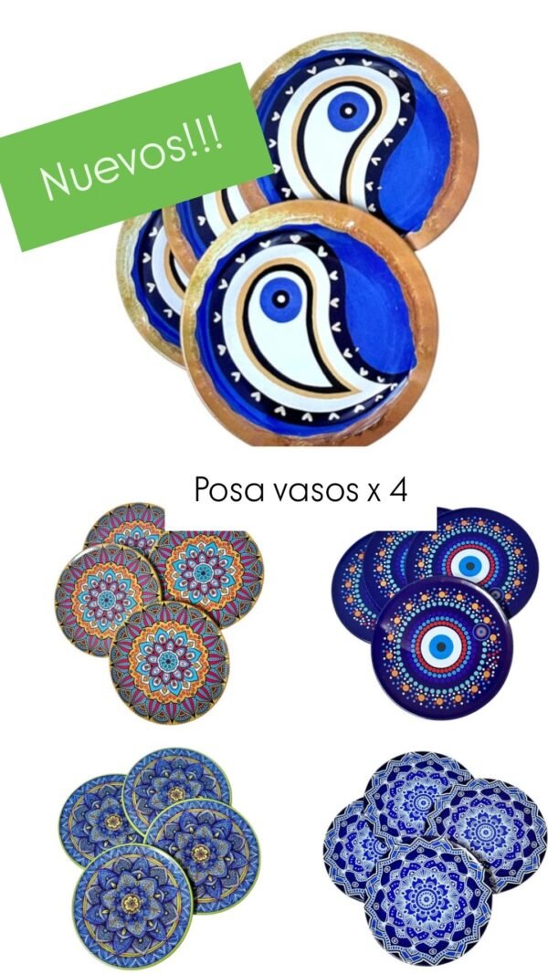 Posavasos ojo turco y mandalas pack x 4 unidades