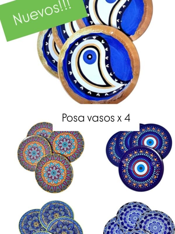 Posavasos ojo turco y mandalas pack x 4 unidades