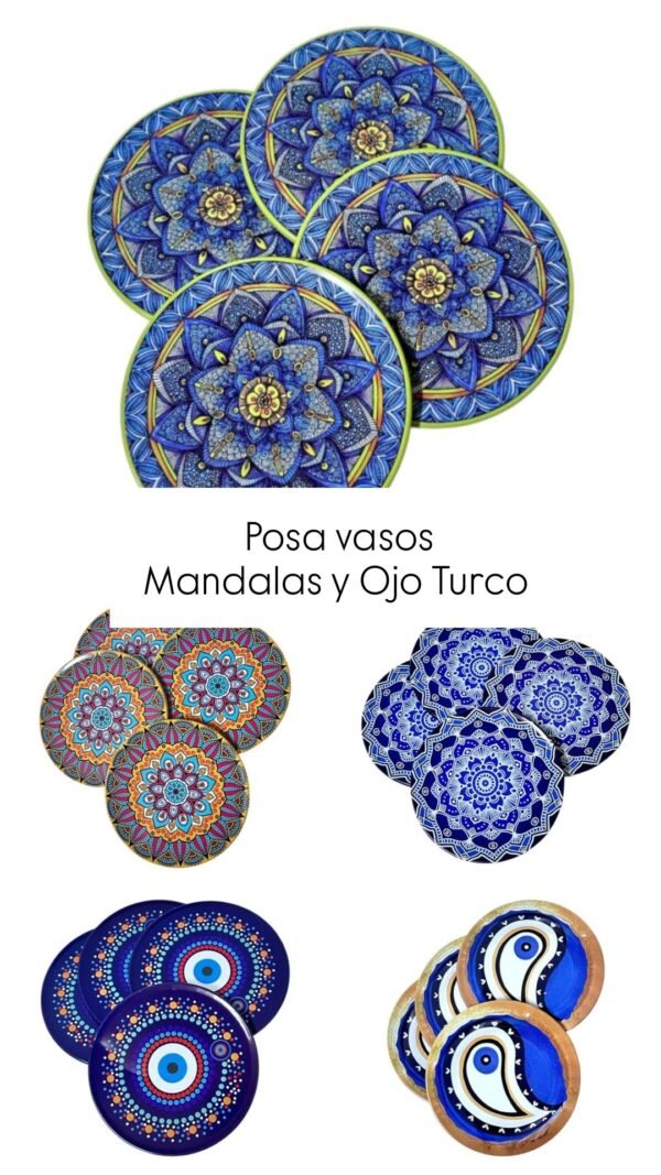Posavasos ojo turco y mandalas pack x 4 unidades