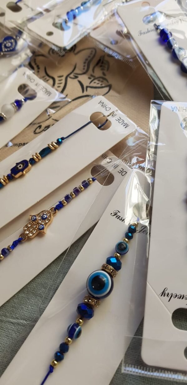 Pack Pulseras Ojo turco y símbolos en hilo azul x 12