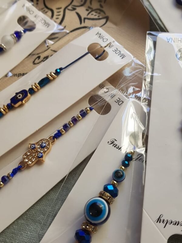 Pack Pulseras Ojo turco y símbolos en hilo azul x 12