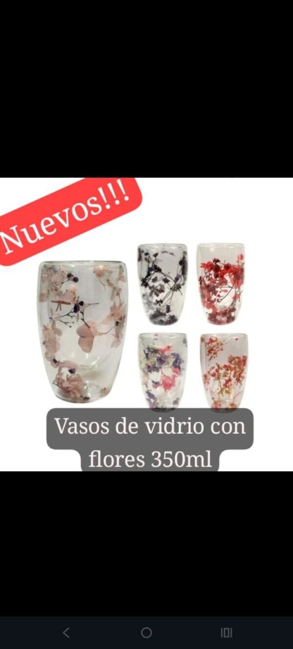 vasos Vidrio con flores 350ml