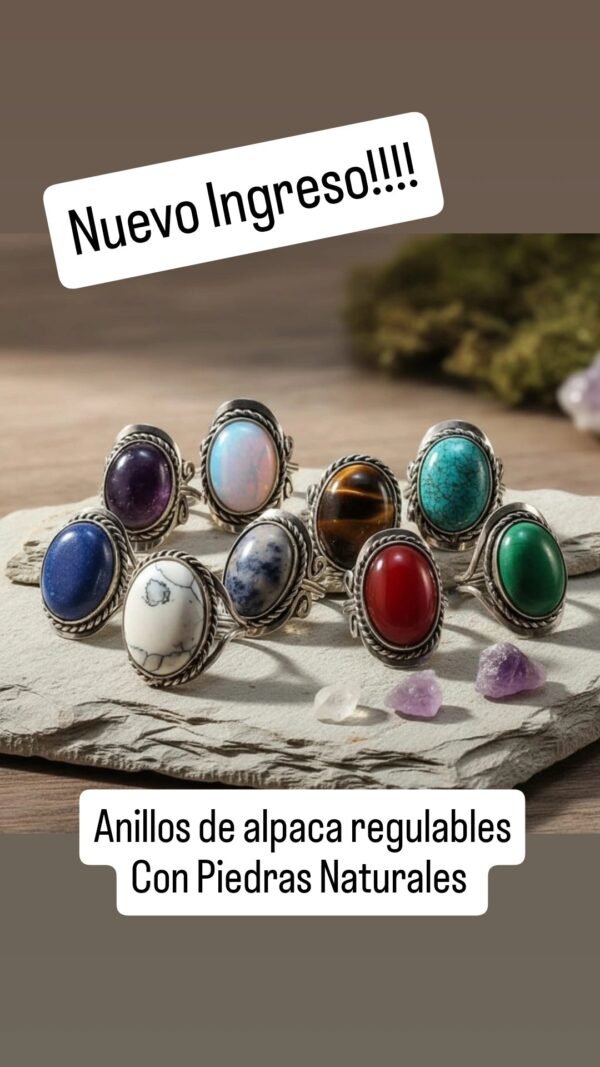Pack Anillos alpaca regulables con piedras naturales x 12