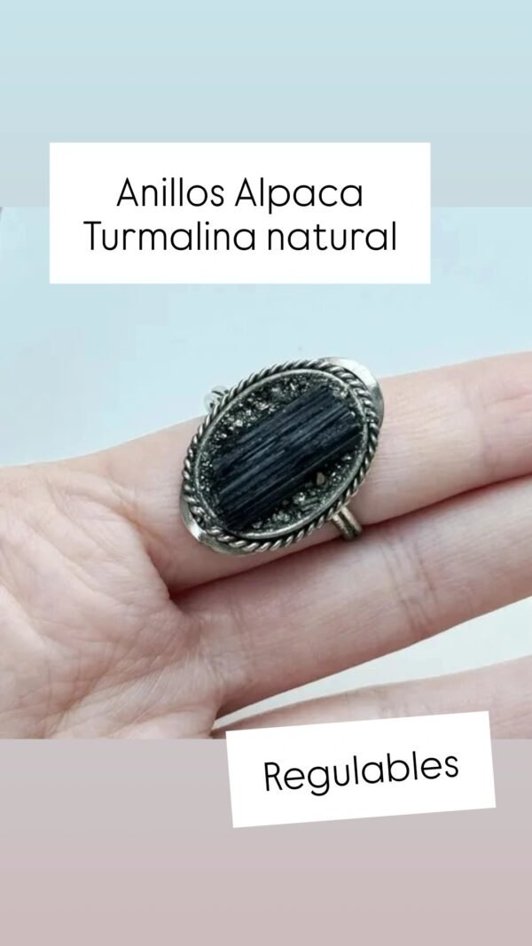 Anillos  alpaca y Turmalina en bruto regulables