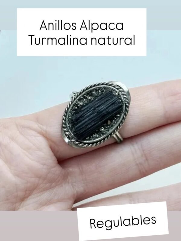 Anillos  alpaca y Turmalina en bruto regulables