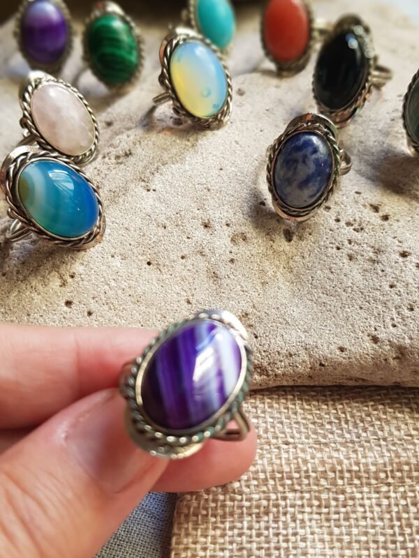 Anillos Piedras Naturales en alpaca regulables